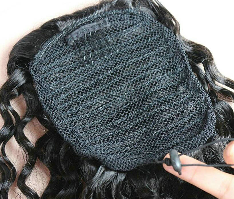 ECHO long curly ponytail human hair women curly clip drawstring remy pony tails hairpieces drawstring clip in human hair extension natural