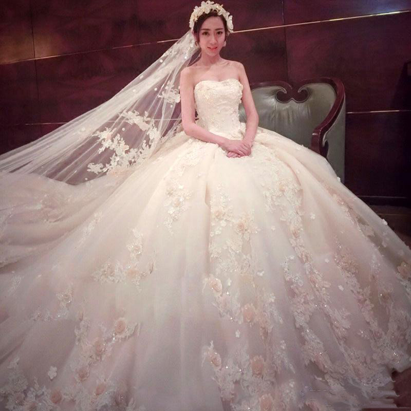 Romantic Flower Lace Appliques Wedding Dresses Princess Strapless Corset Back Bridal Gowns Ball Gown Vestido De Novia Custom Made, Champagne
Romantic Flower Lace Appliques Wedding Dresses Princess Strapless Corset Back Bridal Gowns Ball Gown Vestido De Novia Custom Made, Champagne
