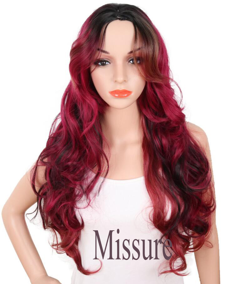 Beatifu Long Brown Ombre Hair Fashion Synthetic Big Wave Wig Hairstyle Hightemperature for women's Party