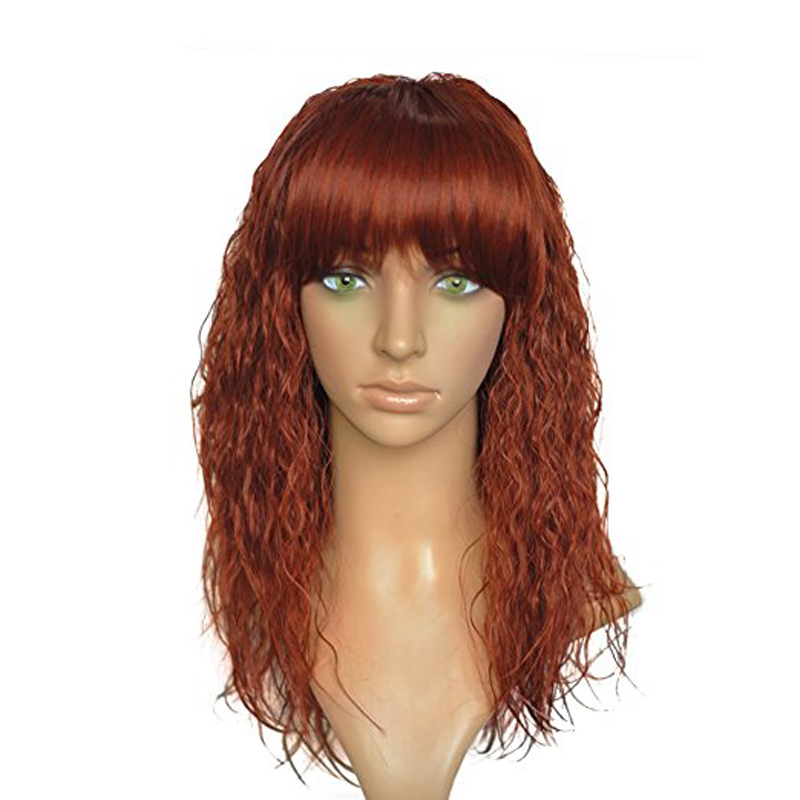 Free shiping Cosplay Wigs for Women Long Synthetic Wavy Curly Reddish Brown Wig with bangs