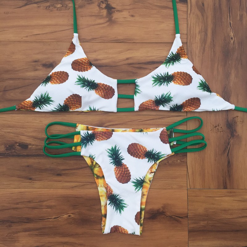 Reversible Pineapple Printed Bikinis Set For Women Swimwear Beachwear Bathing Suit Free Shipping