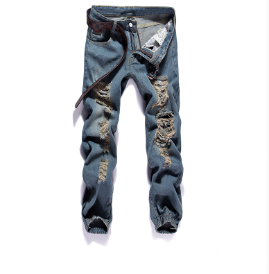 Wholesale-2016 New Arrival Fashion Broken-Hole Skinny Jeans Men Small Straight Hip Hop Ripped Jeans For Men Pantalon Homme Plus Size 28-36