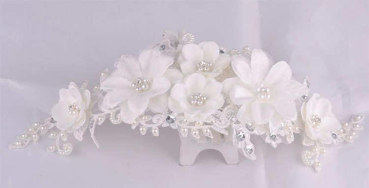 Bridal Lace Pearl Wedding Accessories Handmade Rhinestone Crystals Flower Headband Wedding Hair Jewelry Beads Bridal Hairwear Free Shipping