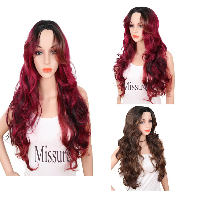 Beatifu Long Brown Ombre Hair Fashion Synthetic Big Wave Wig Hairstyle Hightemperature for women's Party