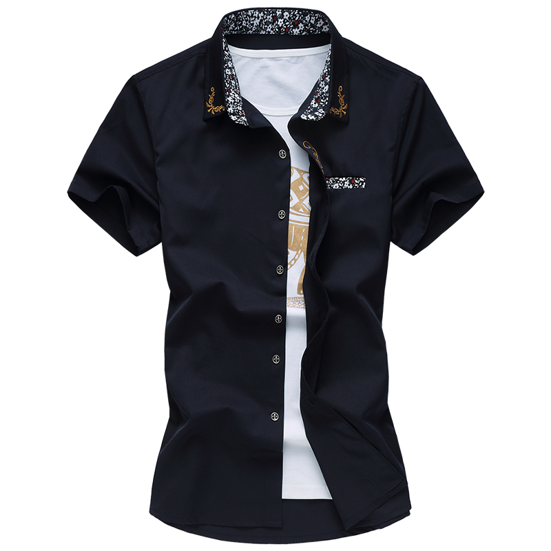 Wholesale-2016 Summer Men Shirt Short Sleeve Dress Shirts For Men M- 4XL 5XL 6XL 7XL Plus Size Roupas Camisa Masculina Mens Casual Blusas