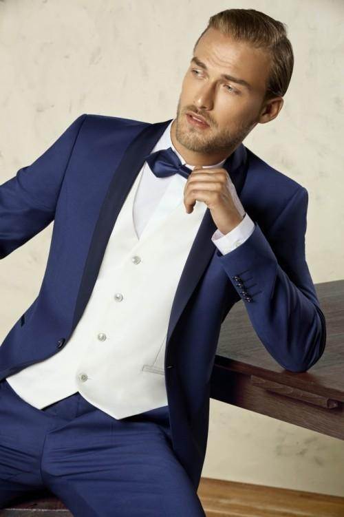 New Design One Button Blue Groom Tuxedos Groomsmen Best Man Suits Mens Wedding Blazer Suits (Jacket+Pants+Vest+Tie) NO:568