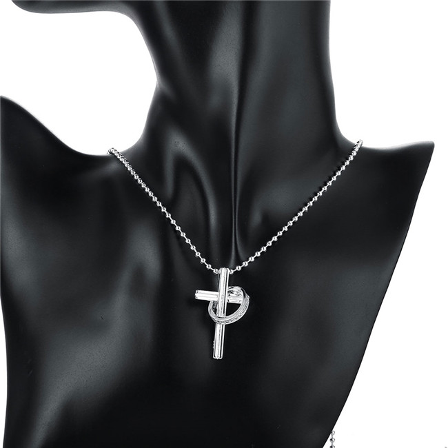 Cheap Dielectric ring cross pendant necklace white gemstone sterling silver necklace STSN316,fashion 925 silver necklace factory direct sale