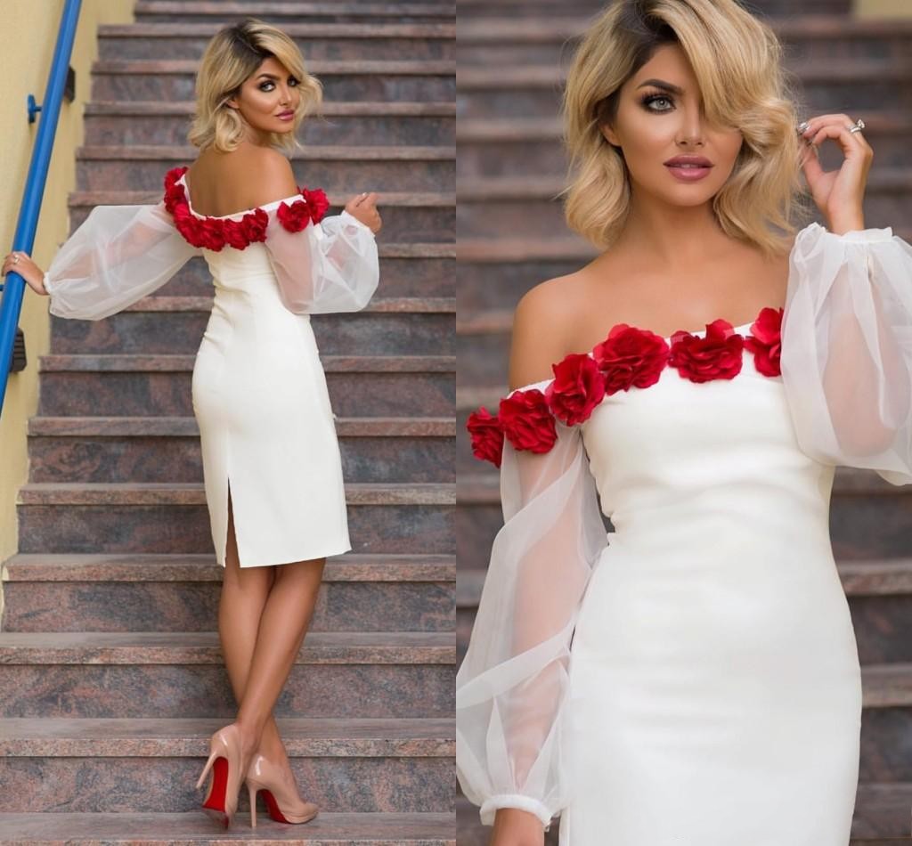 Sexy Short Little White Short Cocktail Dresses Off the Shoulder Sheer Long Sleeves Red Handmade Flowers Party Dress Knee Length Gowns, Gray
Sexy Short Little White Short Cocktail Dresses Off the Shoulder Sheer Long Sleeves Red Handmade Flowers Party Dress Knee Length Gowns, Gray
