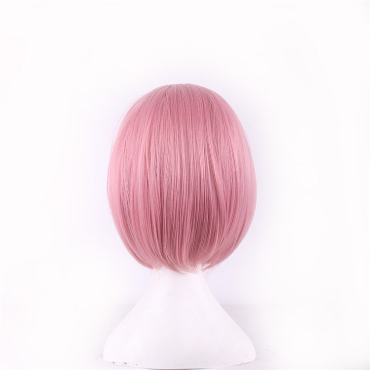 short pink wig women straight fiber hair WoodFestival synthetic high quality bob wigs with bangs anime cosplay 14inch/35cm