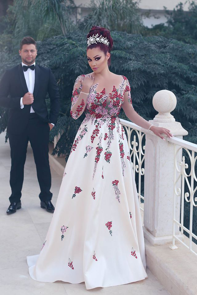 Colorful With Charming Prom Applique Sheer Neck Long Sleeves Evening Dresses A E Sweep Train Custom Made Formal Party Gowns 6660306
