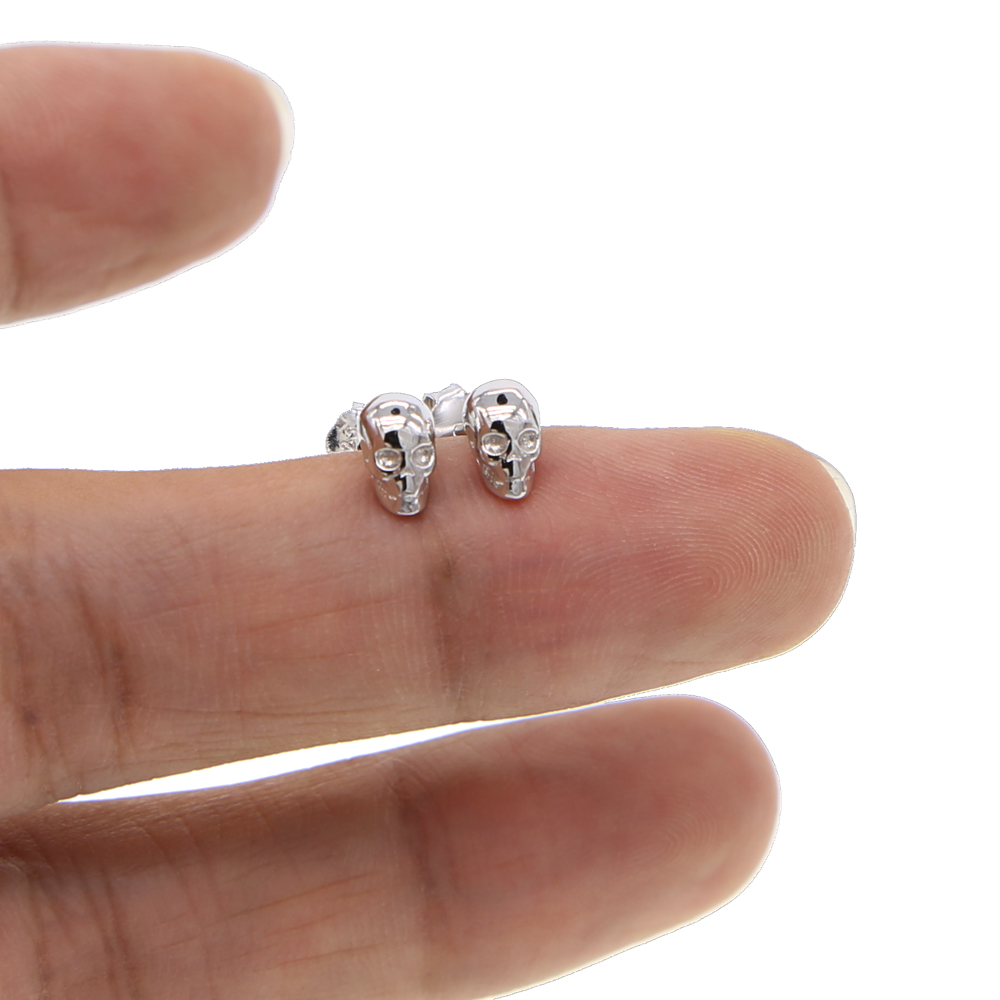 925 sterling silver cute 47mm delicate mini small tiny skull studs high quality polished girl women jewelry earring 925