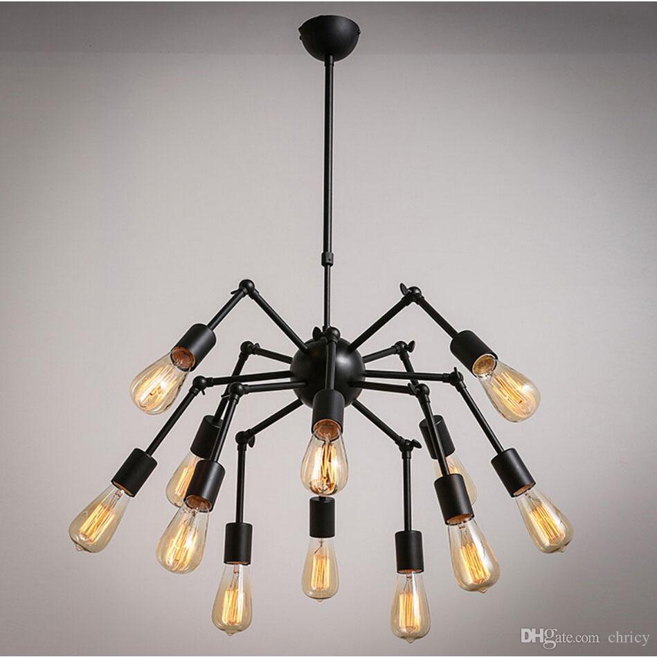 Nordic Industrial vintage Spider Design E27 Edison Chandelier Cafe Bar Light Fixture Adjustable Iron Lamp Decoration black pendant light