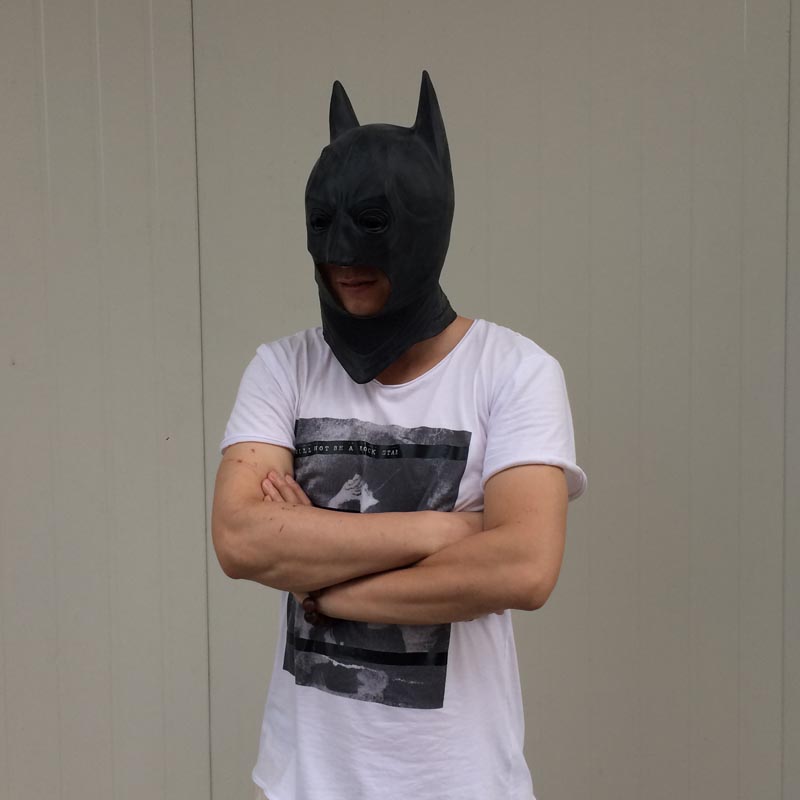 on Cosplay Batman Masks Dark Knight Adult Full Head Batman Latex Mask Hood Silicone Halloween Party Black Mask per Hero Co4292921