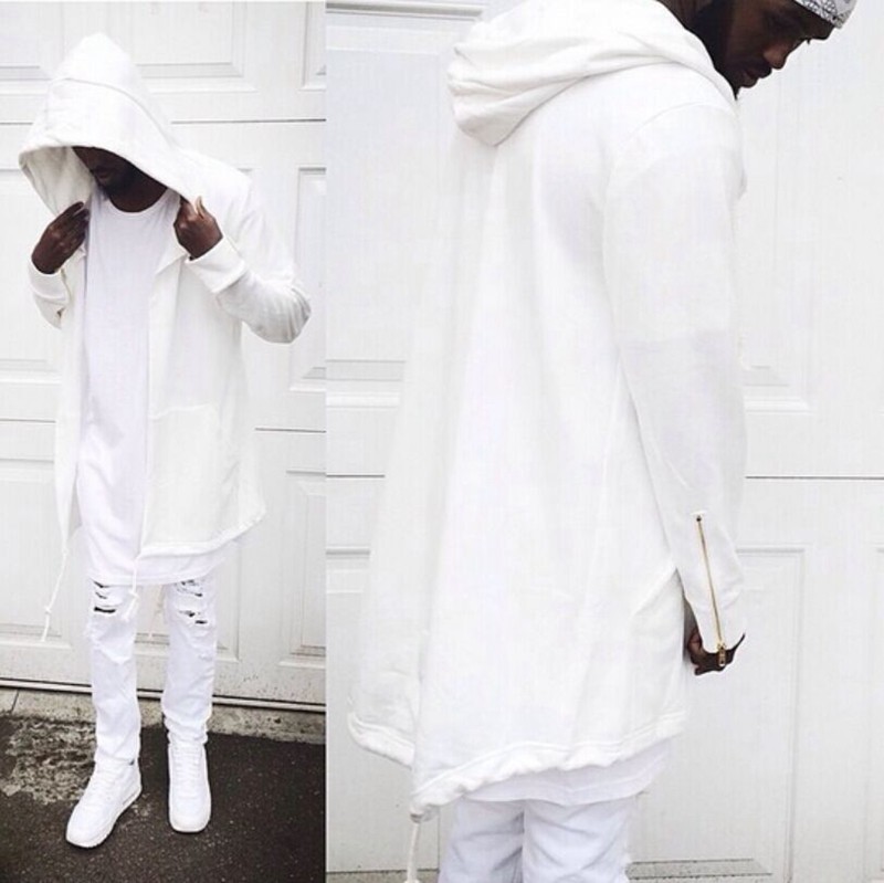 2016 Dark Hooded long sleeve cardigan sweater cloak sling irregular curved jacket men, White
2016 Dark Hooded long sleeve cardigan sweater cloak sling irregular curved jacket men, White