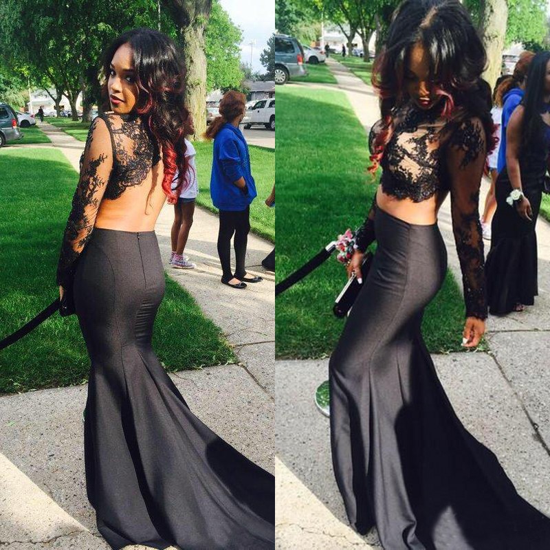 Fashion Two Pieces Prom Dress Black Illusion Bodice Long Sleeves Lace Appliques Crop Top Backless Mermaid Formal Evening Party Gowns, Fuchsia
Fashion Two Pieces Prom Dress Black Illusion Bodice Long Sleeves Lace Appliques Crop Top Backless Mermaid Formal Evening Party Gowns, Fuchsia