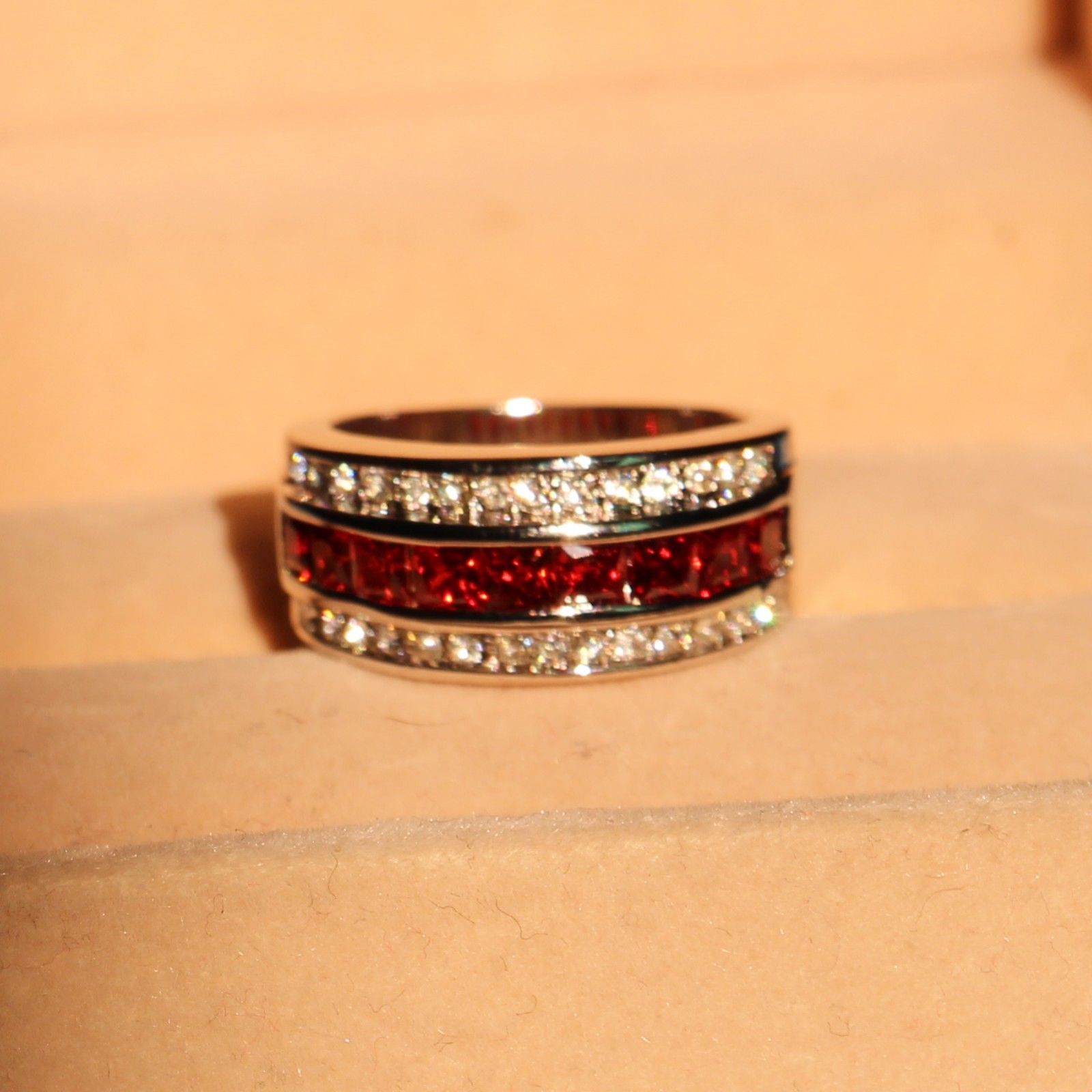 Size 8-12 Fashion Jewelry Antique Jewelry Men Garnet Diamonique Cz Diamond Gemstone 10KT White Gold Filled Wedding Band Ring gift with box