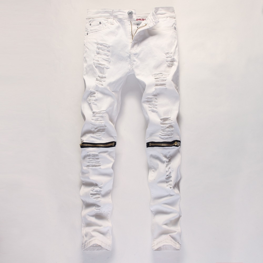 Wholesale-2016 new white men's casual jeans big hole in knee pants zipper jeans fashion jeans and comfortable, 0303 white
Wholesale-2016 new white men's casual jeans big hole in knee pants zipper jeans fashion jeans and comfortable, 0303 white