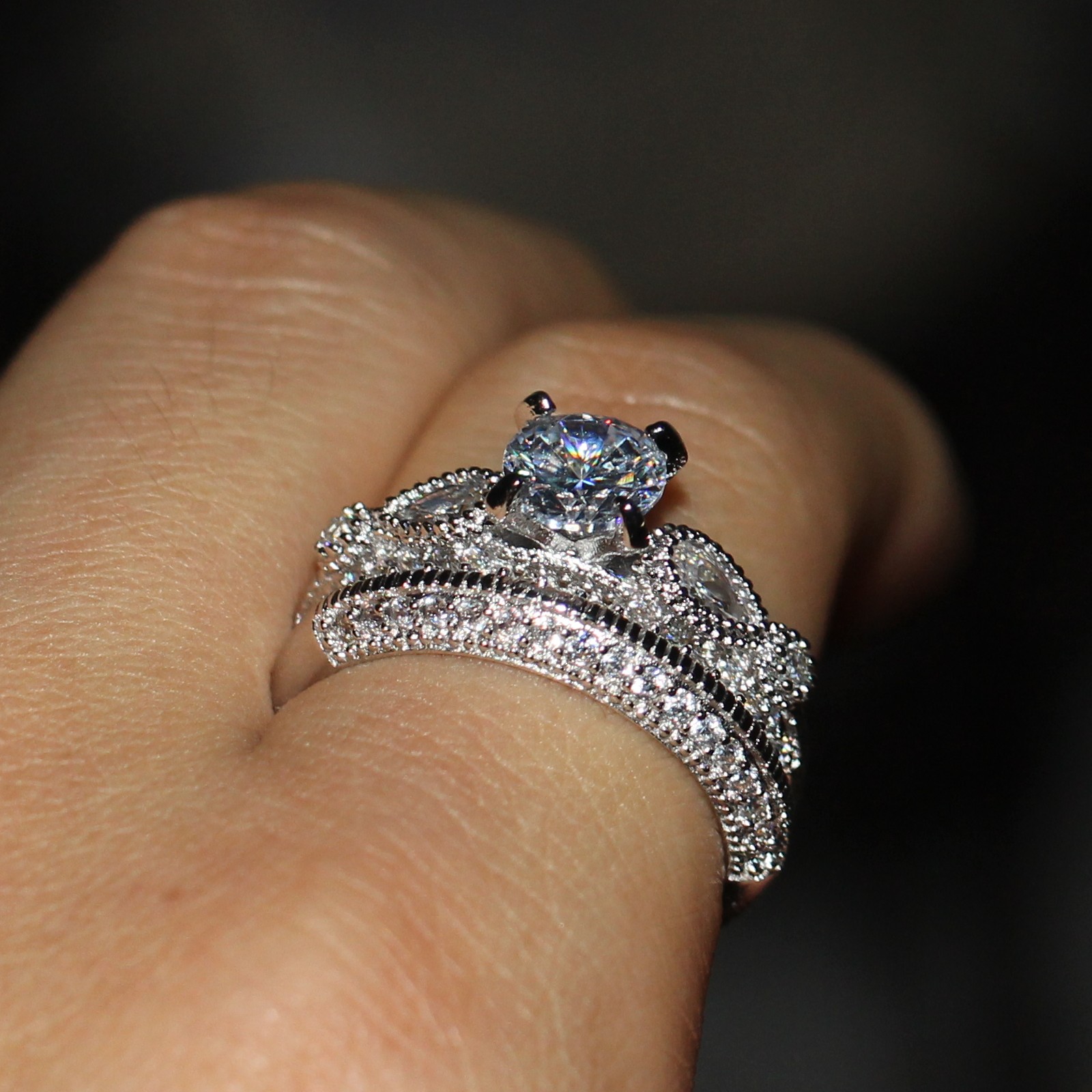 Stunning Sterg Sier Round Cut White Sapphire CZ Dia Women's Wedding Ring Set (Size 5-11)