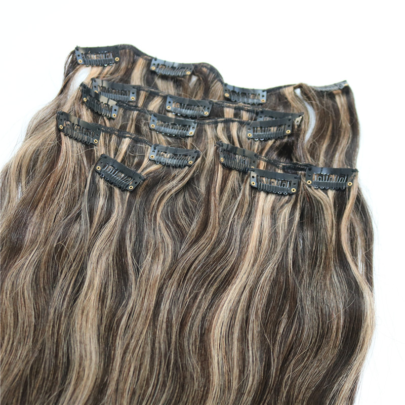 7pieces 120g Piano Color Human Hair Extensions Clip in Ombre Two Tone 2# Brown to 27# Blonde Highlights Wholesale