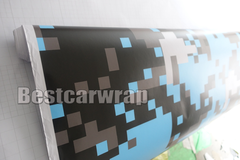 Baby Blue Digital Tiger Camo Vinyl Car Wrap foil With air bubble Free Blue Pixel Camouflage Graphics Car Sticker Film 1.52x10m/20m/30m /Roll
