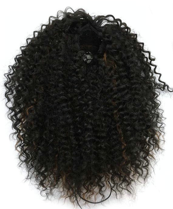 Hot women kinky curly Ponytail pineapple Human Hair Extension, Dark Brown Indian Virgin Hair drawstring Human Hair Pony tails with bang 120g