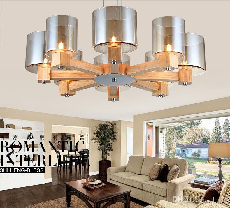 Creative modern OAK pendant light for living room dining room lampadario moderno wood glass led pendant lamp fixtures home lighting