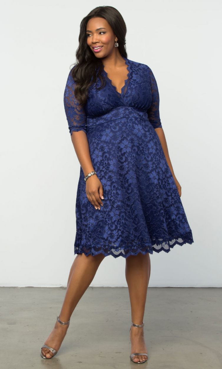 Blue Royal Plus Size Lace Formal Dresses With Half Sleeves Deep V Neck Knee Length Evening Gowns A E Cheap Short Prom Dress
