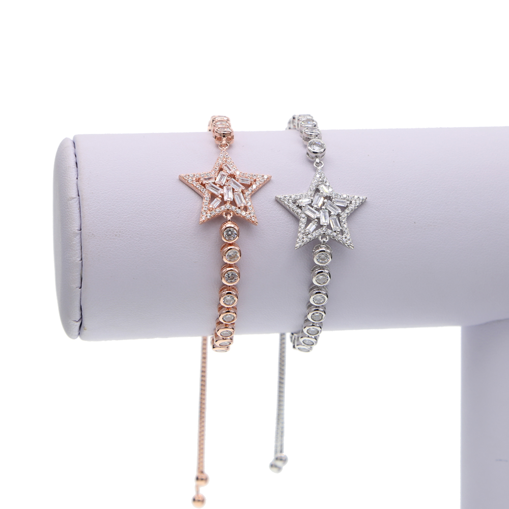 luxury fashion jewelry 2017 new baguette cubic zirconia star charm for christmas gift CZ tennis fashion sparking bracelet