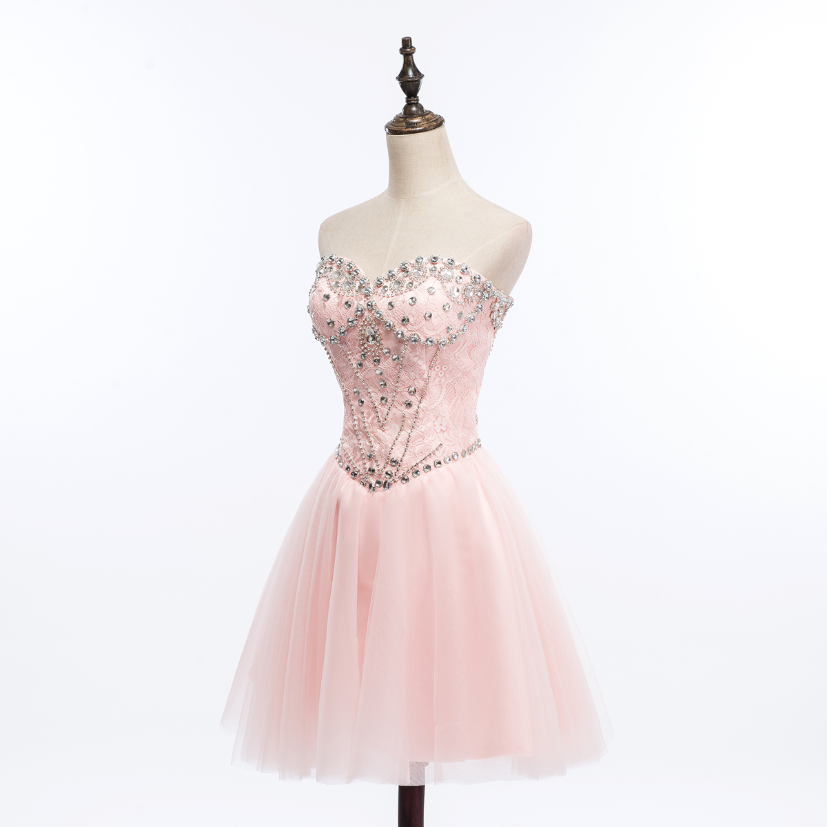 Beaded Crystal Organza Tulle Homecoming Dresses With Lace Top 2018 Sweetheart Short Prom Dresses Party Gowns Lace Up