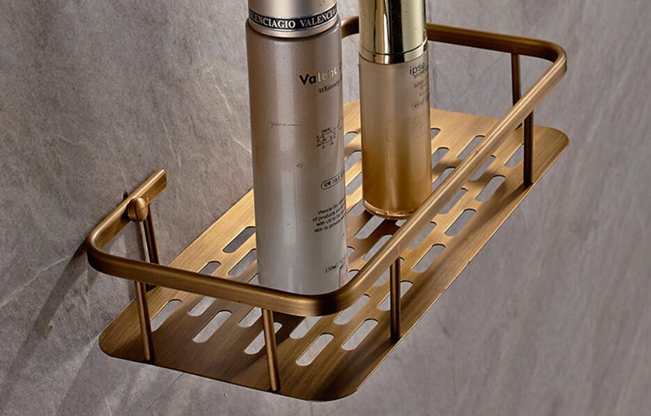 Home Organizer Kitchen Bath Shower Shelf Storage Basket Holder Wall Mounted Brass Antique Finishes Bathroom Hardware2573318