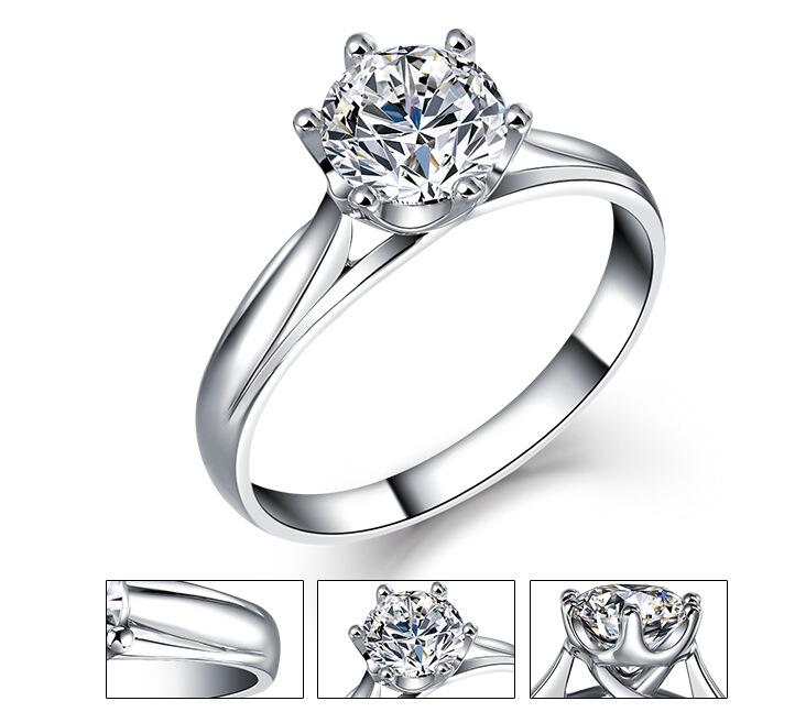 1CT New Women Classic Luxury Jewelry 925 Sterling Silver Round Cut Solitaire CZ Diamond Gemstones Women Wedding Prong Band Ring Gift Size4-9