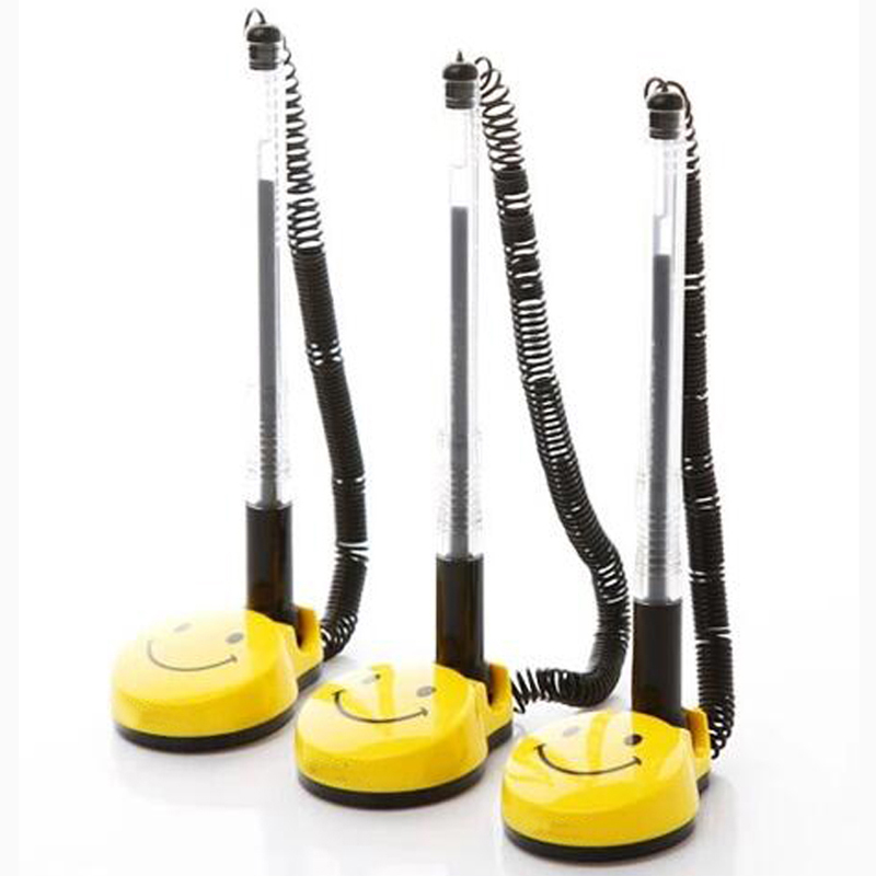 8Pcs/lot 0.5mm Gel Pens Swivel Stand Writing Pens Smile Face Desk Office Front Desk Counter Signing Pens Papelaria