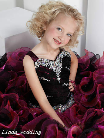 Black And Pink Girl's Pageant Dress Princess Ball Gown Party Cupcake Prom Dress For Young Short Girl Pretty Dress For Little Kid