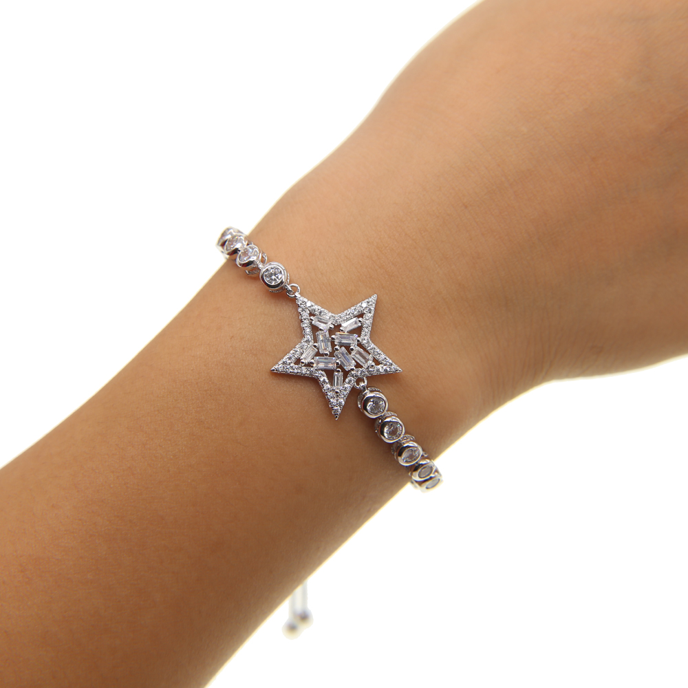 luxury fashion jewelry 2017 new baguette cubic zirconia star charm for christmas gift CZ tennis fashion sparking bracelet