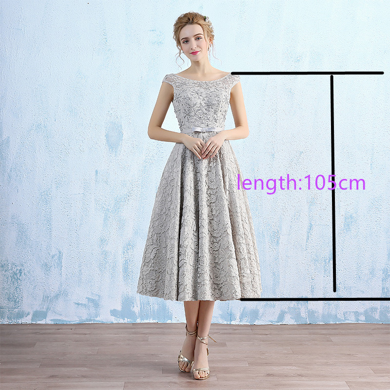 Fancy Light gray Lace Mother of the Bride Dresses Tea Length Scoop Lace-up Back Floral Lace with Beading Wedding Party Dresses Evening Gowns