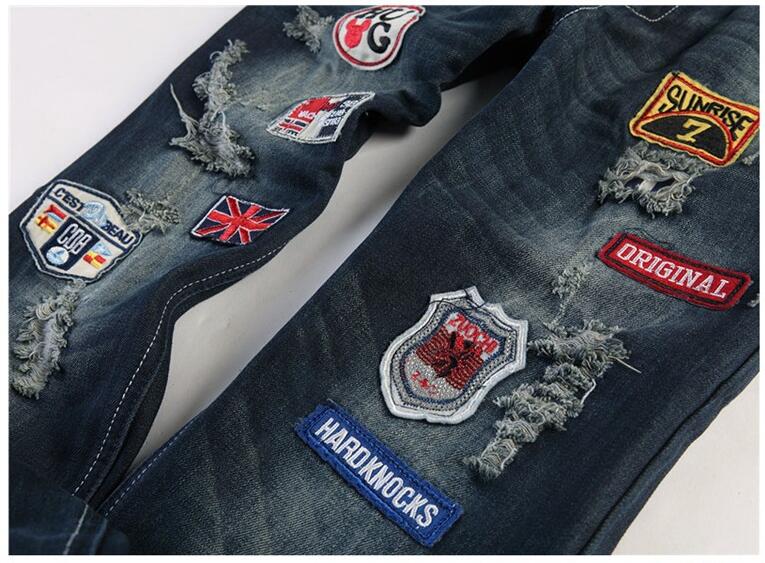 High Quality Jeans Men Fashion Brand Patches Ripped Jeans 2016 New Designer Biker Denim Jeans Straight Hip Hop Skinny Jeans