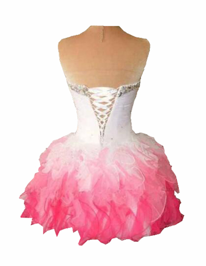 pink organza mini prom homecoming dress with beaded crystal off the shoulder lace up graduation gown cocktail party gown