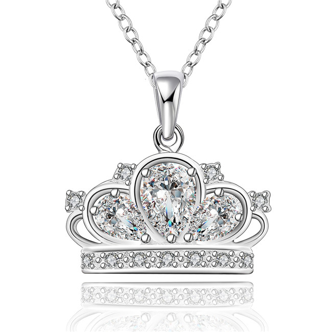 New arrival lmperial crown pendant necklace white gemstone sterling silver plated necklace STSN579,fashion 925 silver necklace factory
