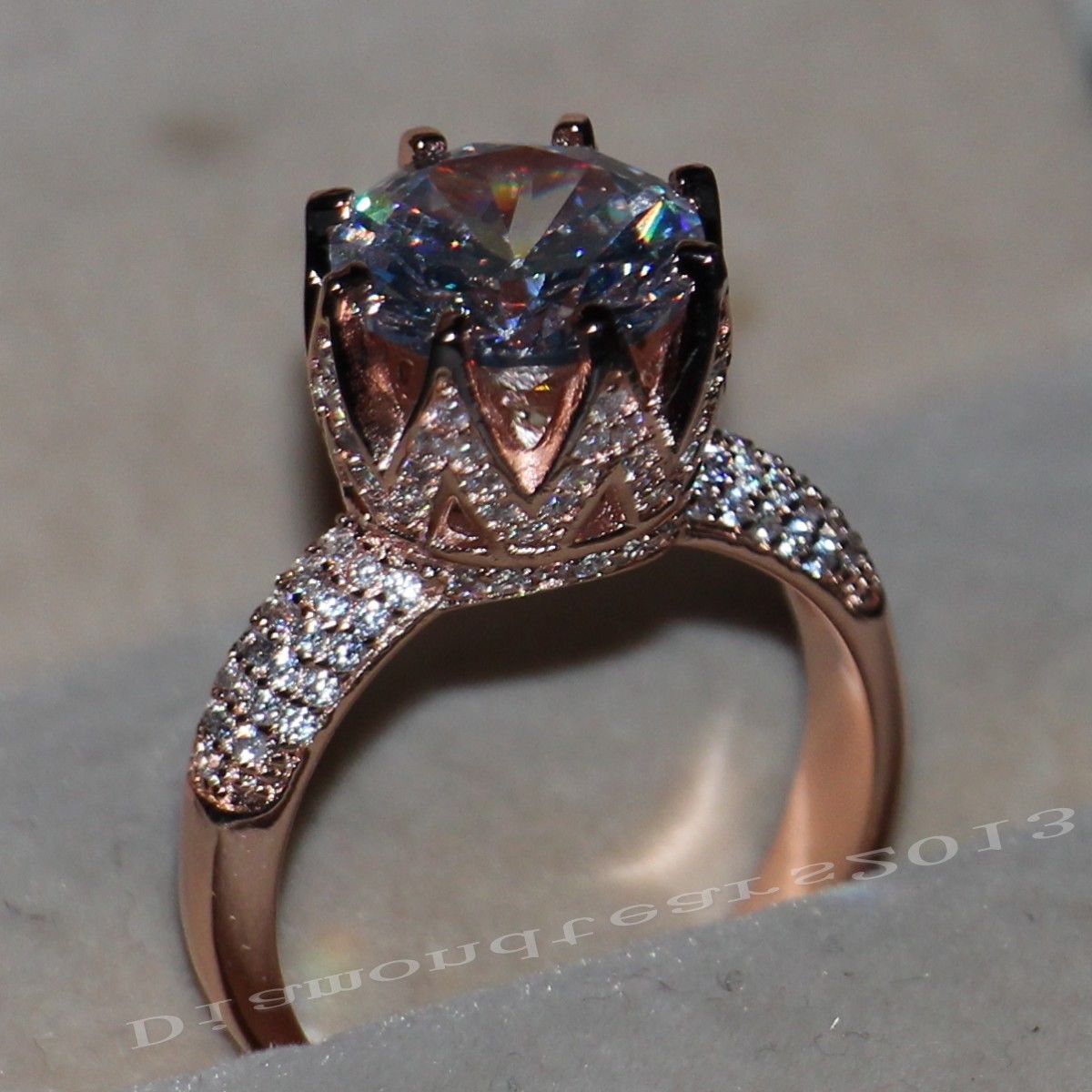 Rose Gold Plated Sterg Sier Simulated Dia Crown Wedding Band Ring for Women Size 5-11