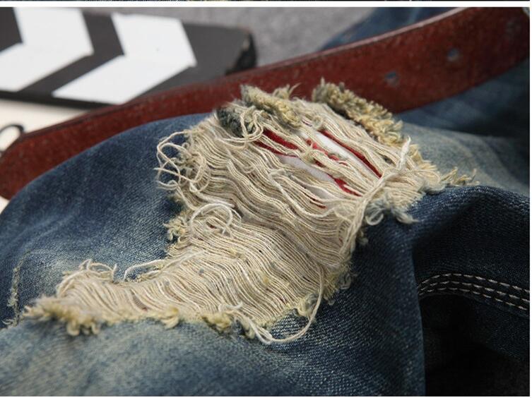europen American style Distrressed Men's fashion brand hole jeans cotton straight slim denim Trousers luxury blue jeans for men