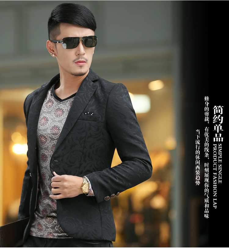 Wholesale-Flower suit male plus size plus size blazer male autumn slim blazer men's clothing outerwear