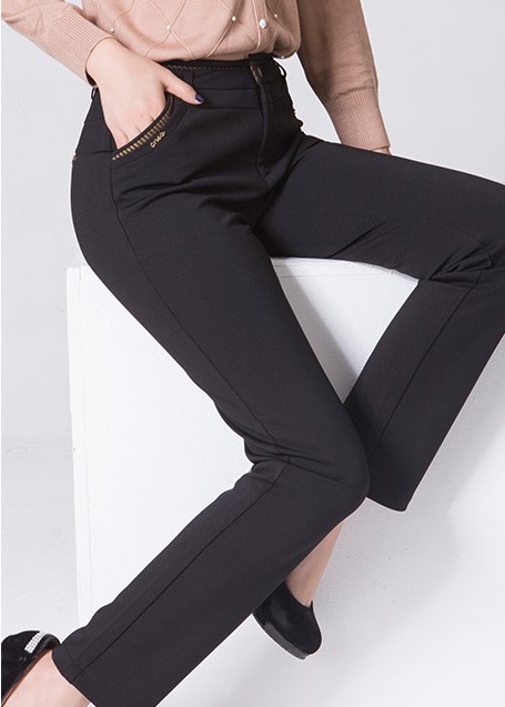

2016 autumn and winter fashion casual pants. Straight leg, high waisted, knitted fabrics. Smooth, no pilling. Breathable, not fade., Black