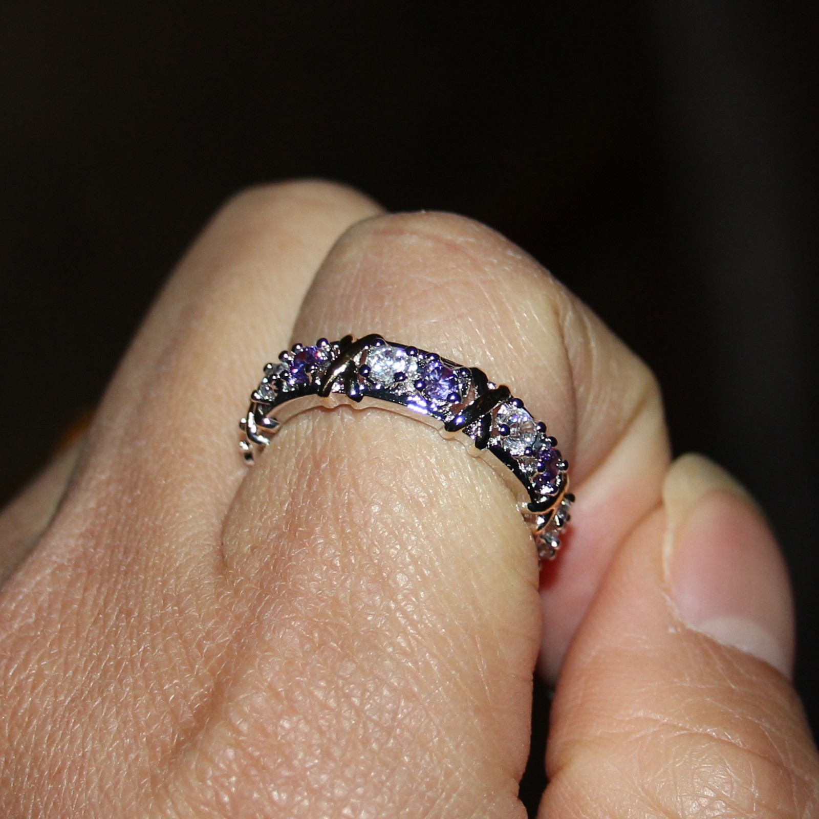 Size 5-11 2016 New Hot Jewelry 2 color 925 sterling silver Amethyst&topaz CZ Diamond Wedding Engagement Band RINGS For Women LOVE GIFT
