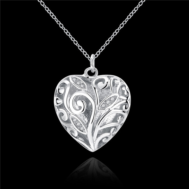 Brand new Three dimensional heart shape pendant necklace white gemstone sterling silver plated necklace STSN224 ,fashion 925 silver necklace