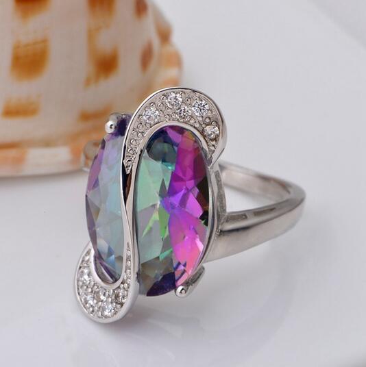 Wedding Jewelry Sets for Brides 925 Sterling Silver Colored Stud Earrings Ring Necklace Bridal Jewelry Set HJIA844
