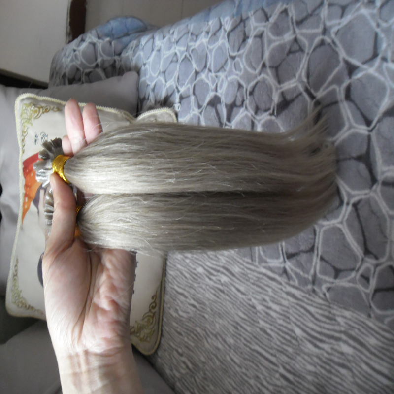 Grey Fusion Hair Extensions Keratin Nail U Tip Hair Extensions 100g Silver Hair Extensions Human Keratin