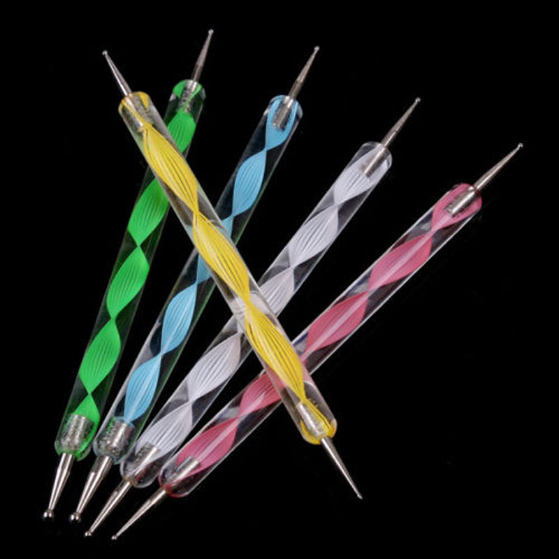 5 Colors X 2Way Dotting Pen Marbleizing Tool Nail Art Tips Dot DIY Paint Pens #T701