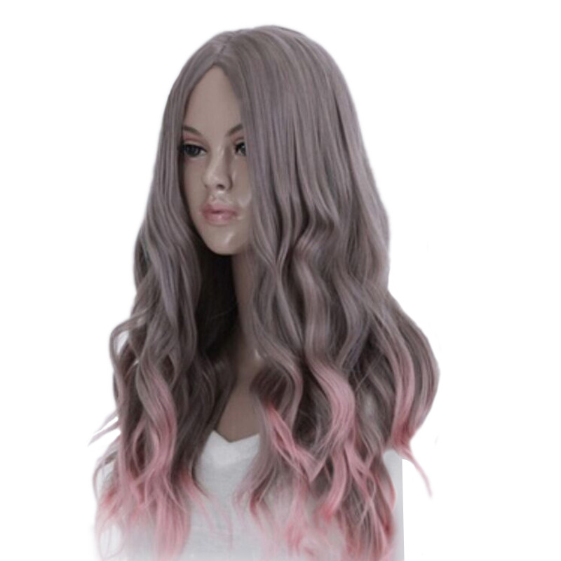harajuku pink wig gradient blending grey cosplay long heat resistant wigs curly wavy wig synthetic hair high quality