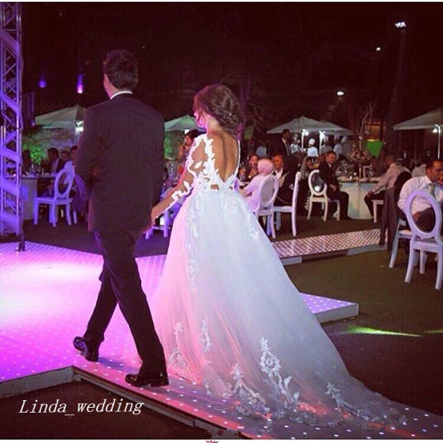 Elegant White Two in One Wedding Dresses High Quality Applique Long Sleeves Backless Tulle Women Wear Bridal Party Gowns Plus Size