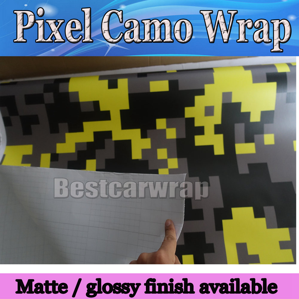 Yellow white Digital Tiger Camo Vinyl Car Wrap Styling With air bubble Free Pixel Camouflage Graphic Car Sticker Film 1.52x5m/10m/20m/ 30m